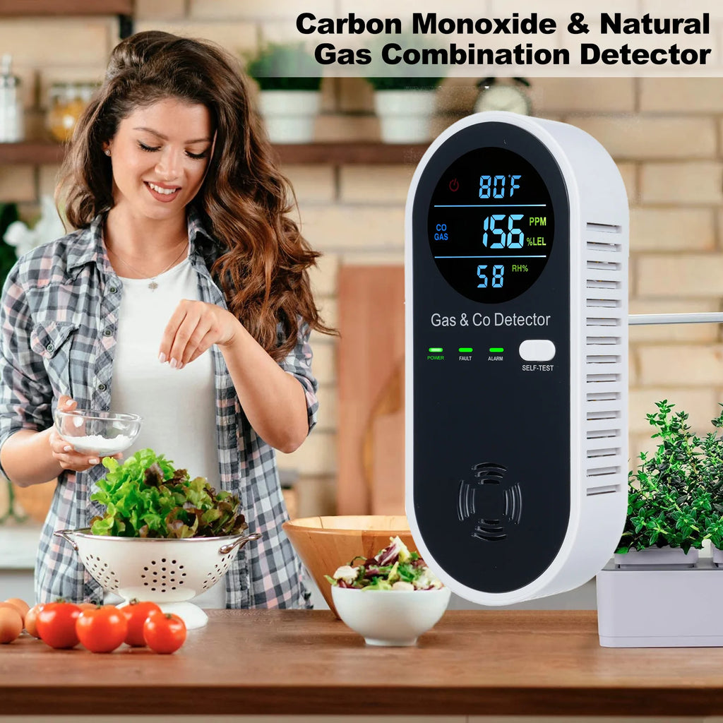 🔥 Flame Safe Hub – 4-in-1 CO & Gas Monitor Alarm | LCD Carbon Monoxide & Natural Gas Detector for Wall Plug-In