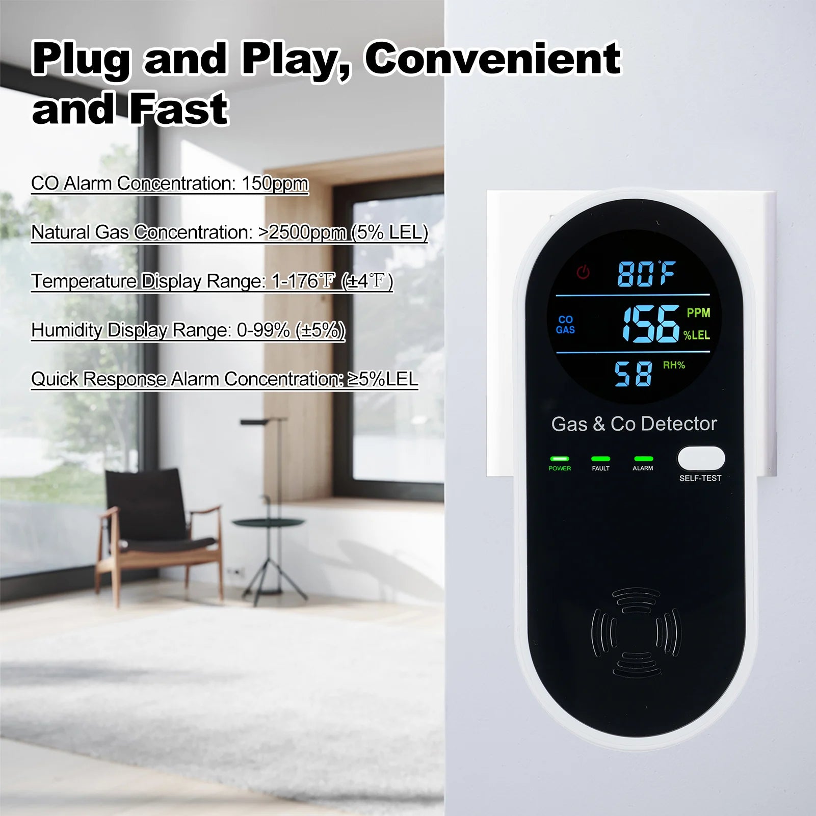 🔥 Flame Safe Hub – 4-in-1 CO & Gas Monitor Alarm | LCD Carbon Monoxide & Natural Gas Detector for Wall Plug-In