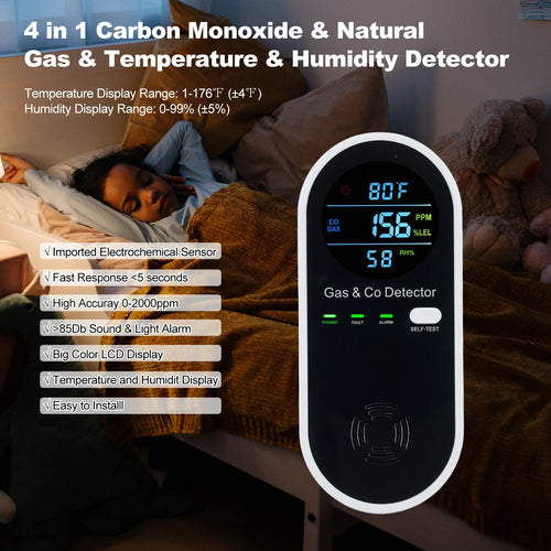 🔥 Flame Safe Hub – 4-in-1 CO & Gas Monitor Alarm | LCD Carbon Monoxide & Natural Gas Detector for Wall Plug-In