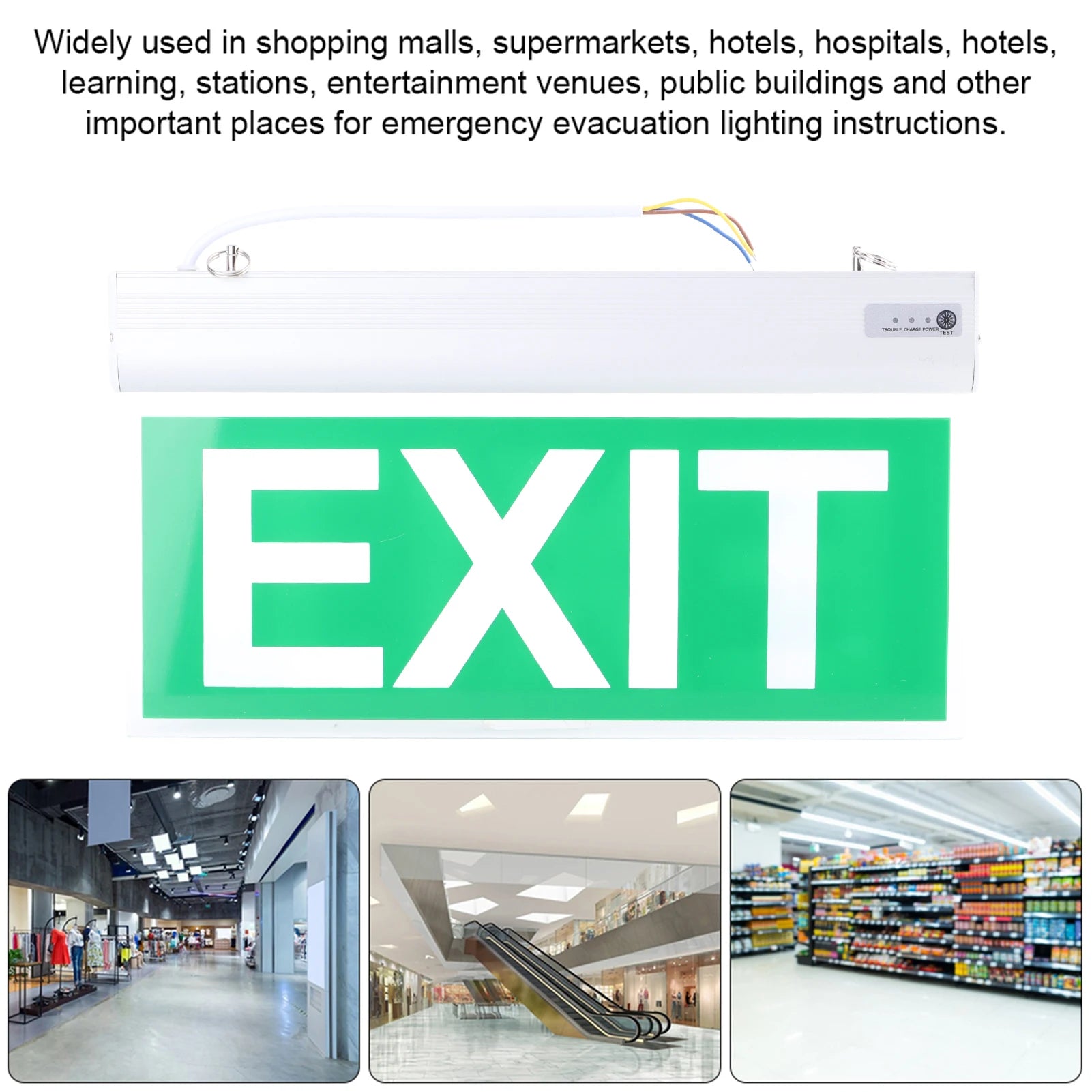 🔥 Flame Safe Hub – LED Emergency Exit Sign Light | 110‑220V, 3W, 12-LED Safety Indicator Lamp